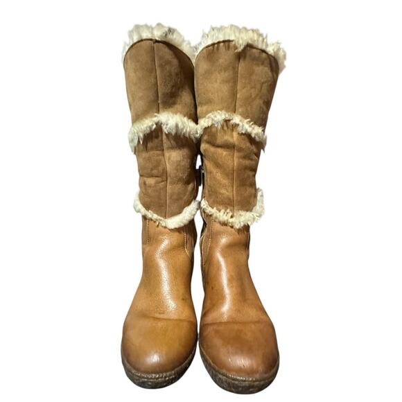 Born Women's Shearling Cognac Brown Suede Leather Mid Calf Boots US 8 EU 39 Zip - Picture 3 of 9
